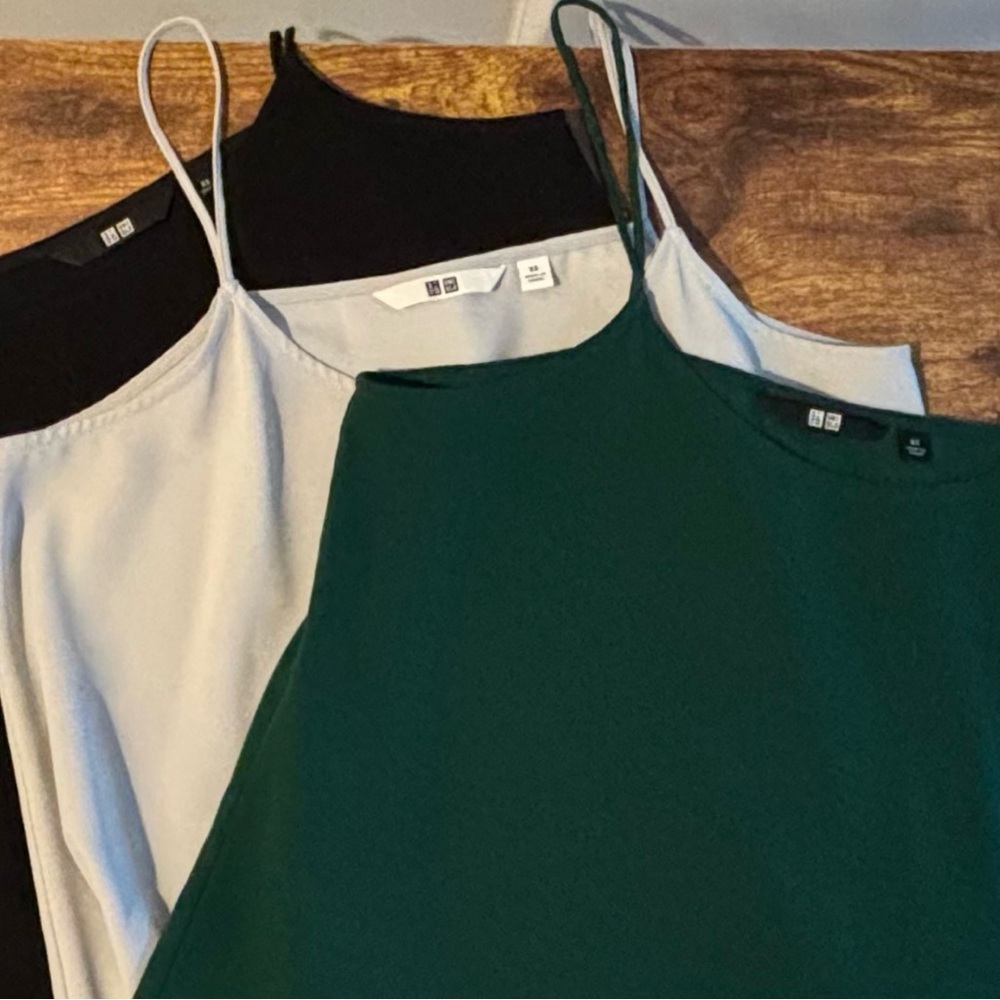 Uniqlo - 3 Like New Fitted Poly/Spandex Blend Camisole in Black, White and Green